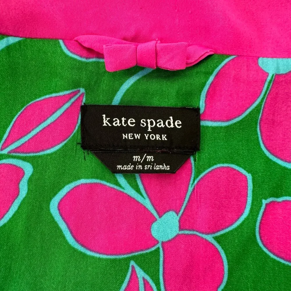 Kate Spade Floral Vines Sleep Shirt Pajama Lounge Dress Robe Kaftan Green/Pink M